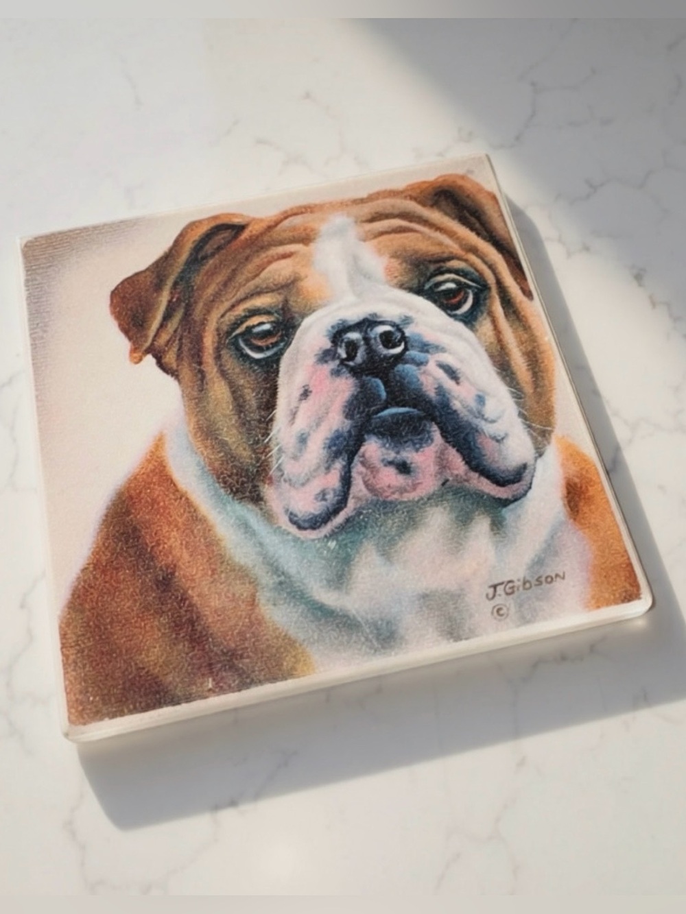 English Bulldog Coaster Dog Tile Artist Signed